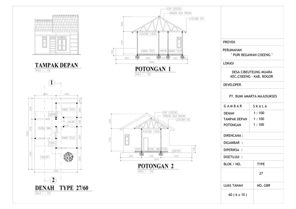foto denah rumah tipe 27/60 perumahan PURI BEGAWAN CISEENG