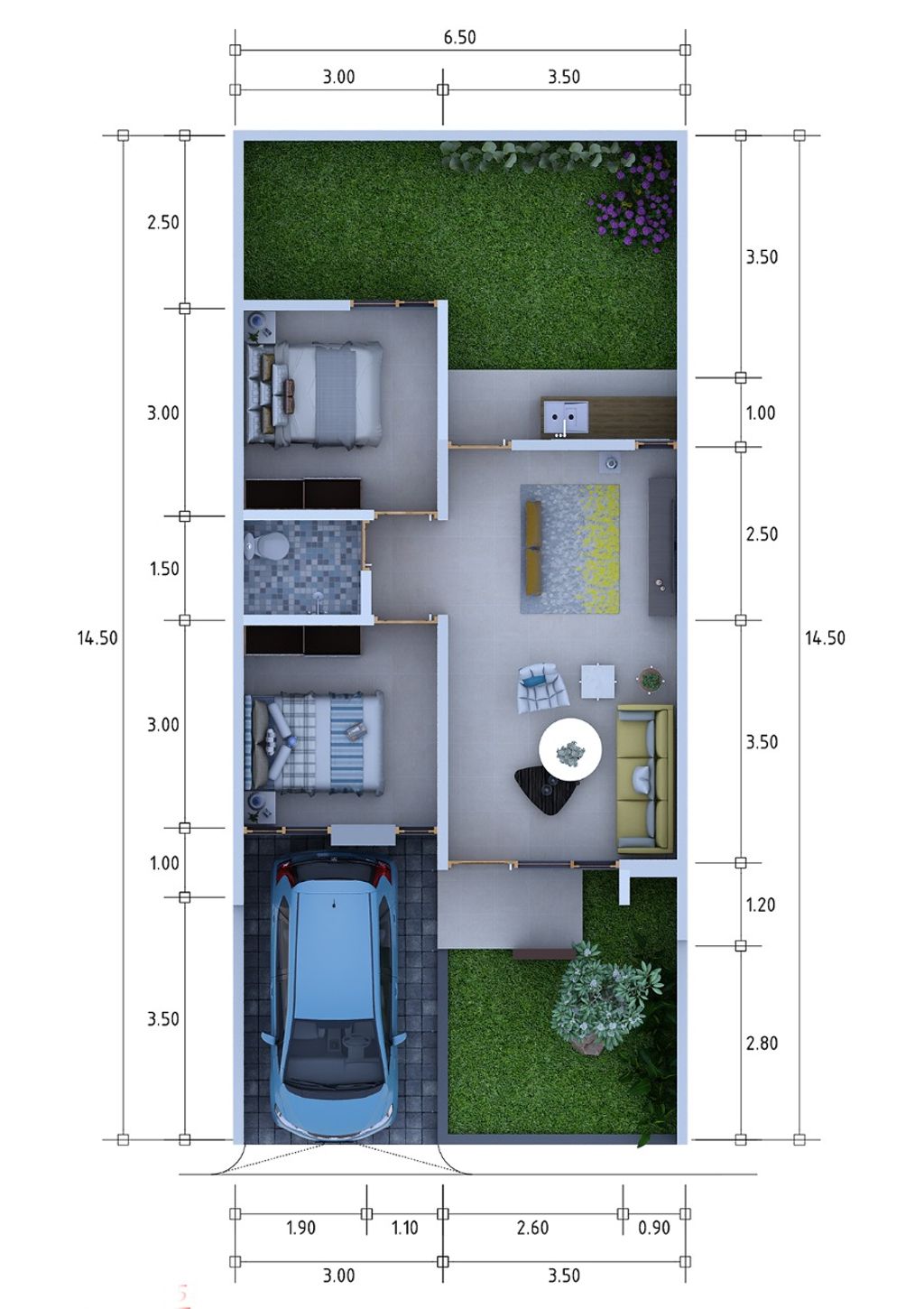 foto denah rumah tipe 45/94.5 perumahan CARISSA LAND