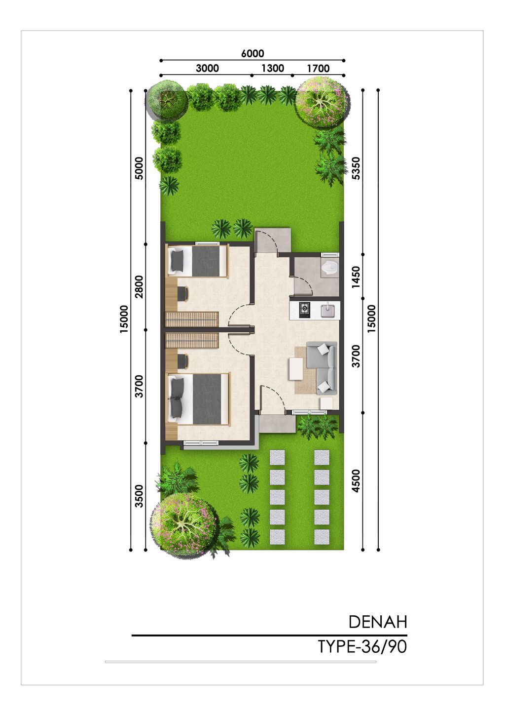 foto denah rumah tipe 132/36 KLR 03/50 perumahan KOTA PODOMORO TENJO - ANGSANA BURGUNDY