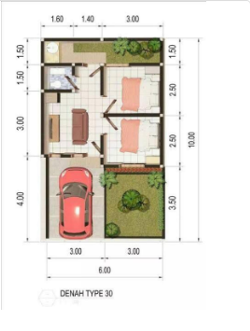 foto denah rumah tipe 30/60 perumahan Puri Teratai Pagaden