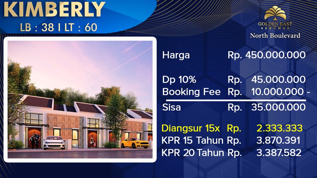 foto denah rumah tipe Kimberly perumahan Golden East North Boulevard