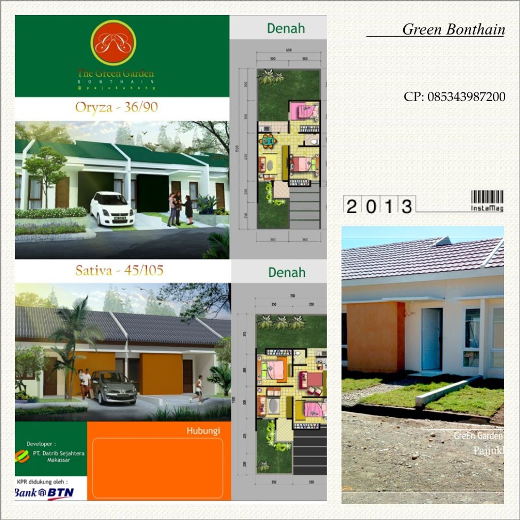 foto tampak rumah tipe SATIVA perumahan The Green Garden Bonthain