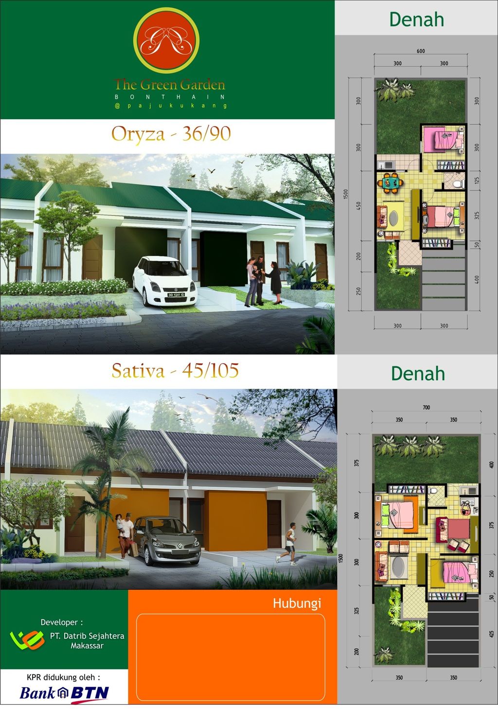 foto denah rumah tipe SATIVA perumahan The Green Garden Bonthain
