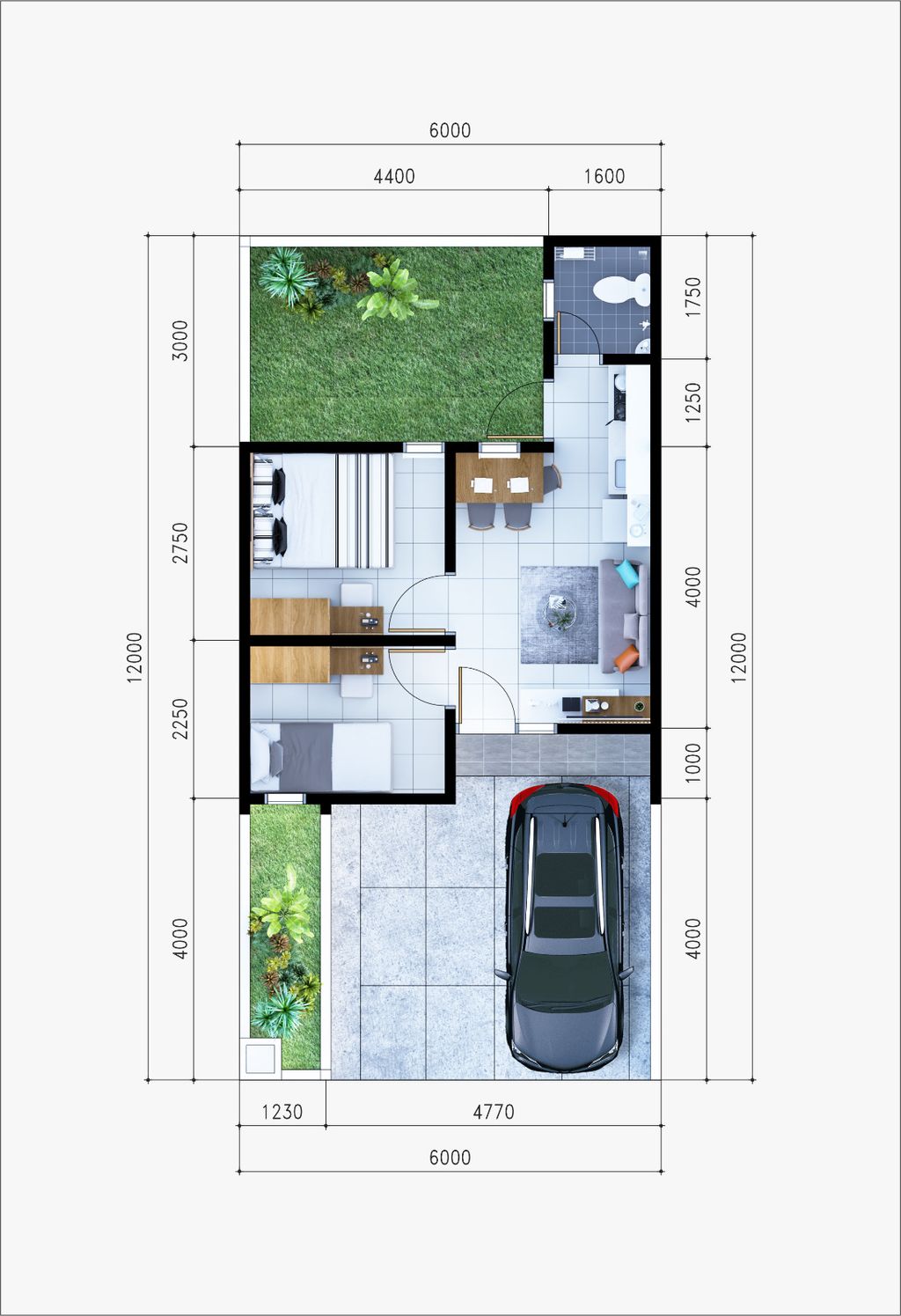 foto denah rumah tipe Komersil T36/72 perumahan KIYARA DAMAI