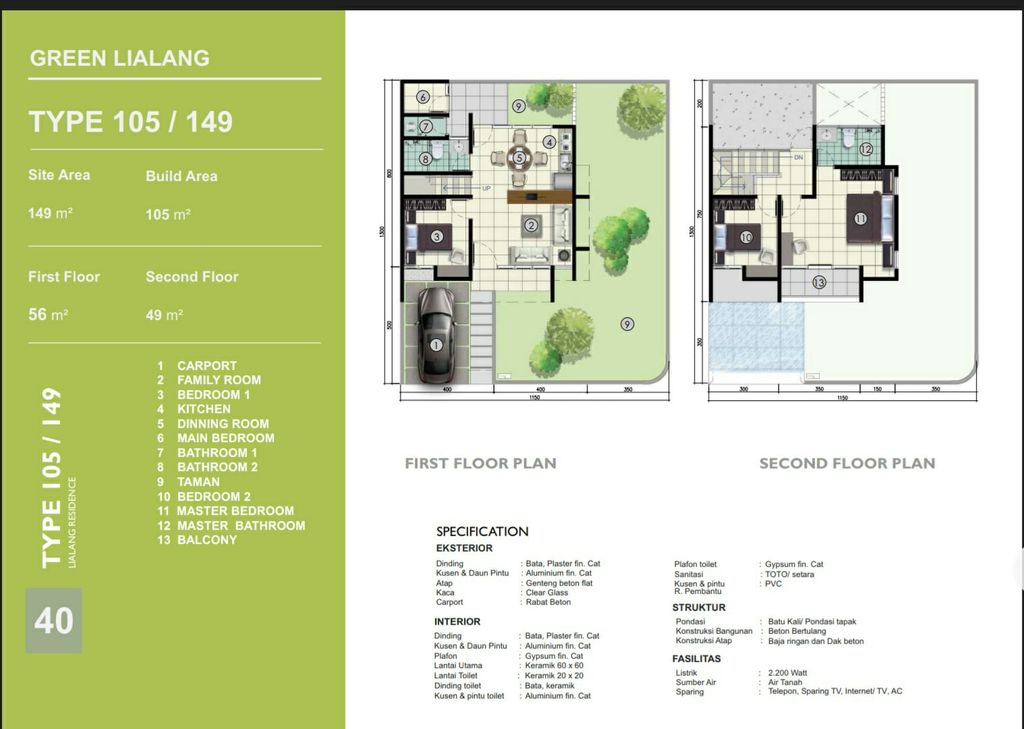 foto denah rumah tipe GREEN perumahan Lialang Residence