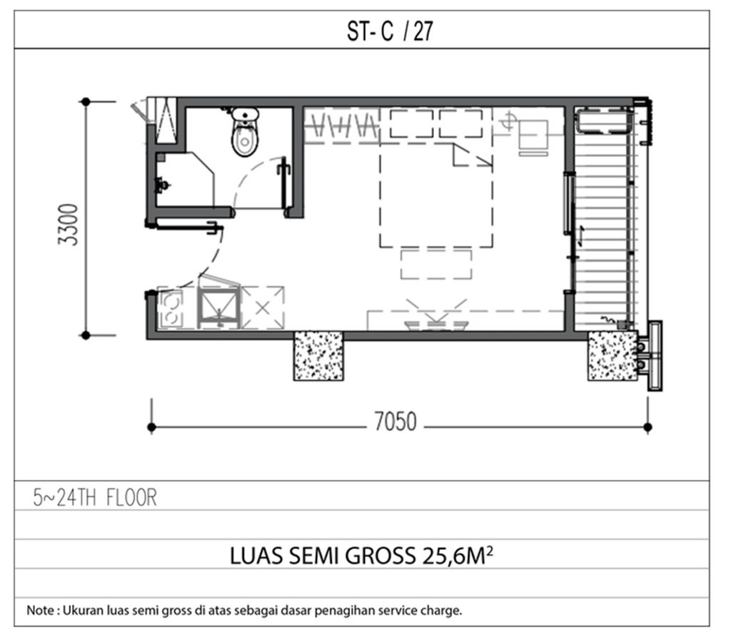 foto denah rumah tipe Studio C perumahan APARTEMEN ANWA RESIDENCE
