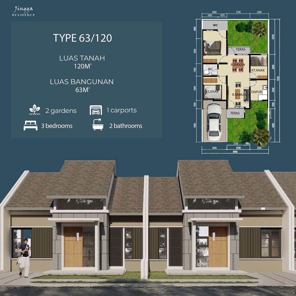 foto tampak rumah tipe 63 perumahan JINGGA RESIDENCE SOREANG TAHAP II