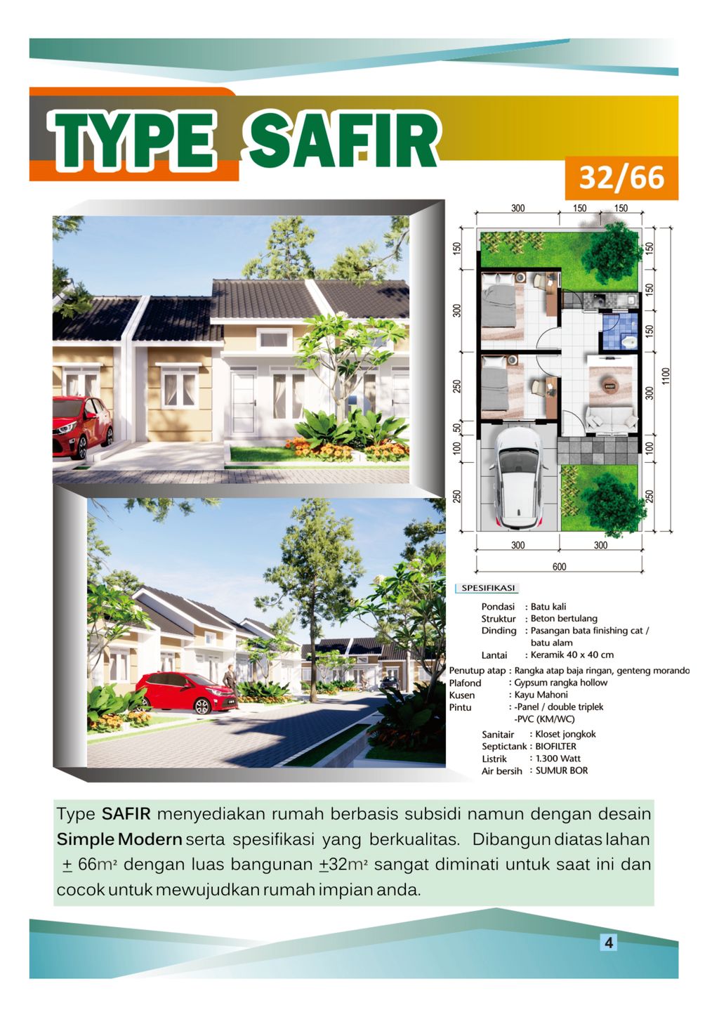 foto denah rumah tipe SAFIR perumahan PESONA LENTERA RESIDENCE