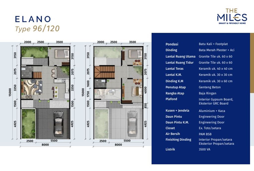 foto denah rumah tipe ELANO AA/23A perumahan THE MILES 2