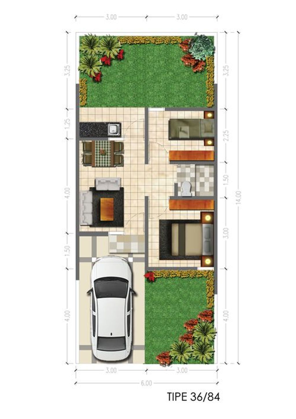 foto denah rumah tipe FRESSIA 36/84 (B6.6) perumahan Grand Pasir Nangka Tahap 1