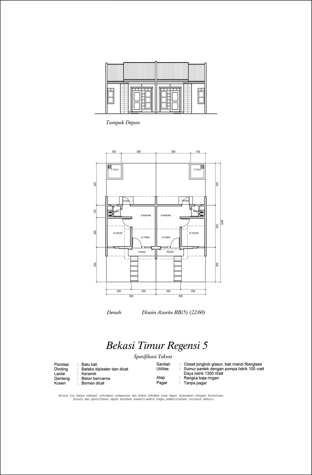 foto denah rumah tipe 22 AZURITE 5 perumahan BEKASI TIMUR REGENSI 5C