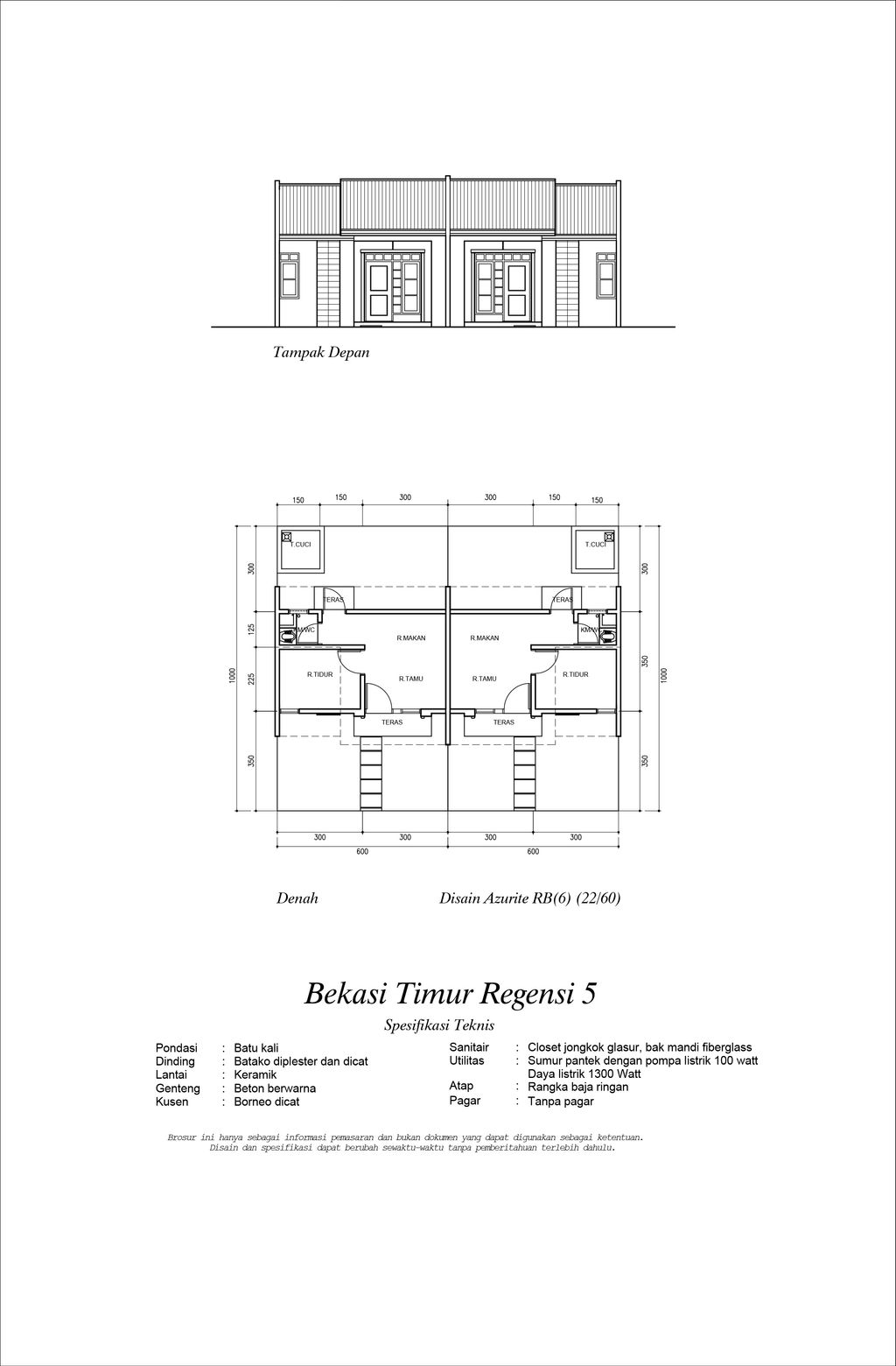 foto denah rumah tipe 22 AZURITE 6 perumahan BEKASI TIMUR REGENSI 5C