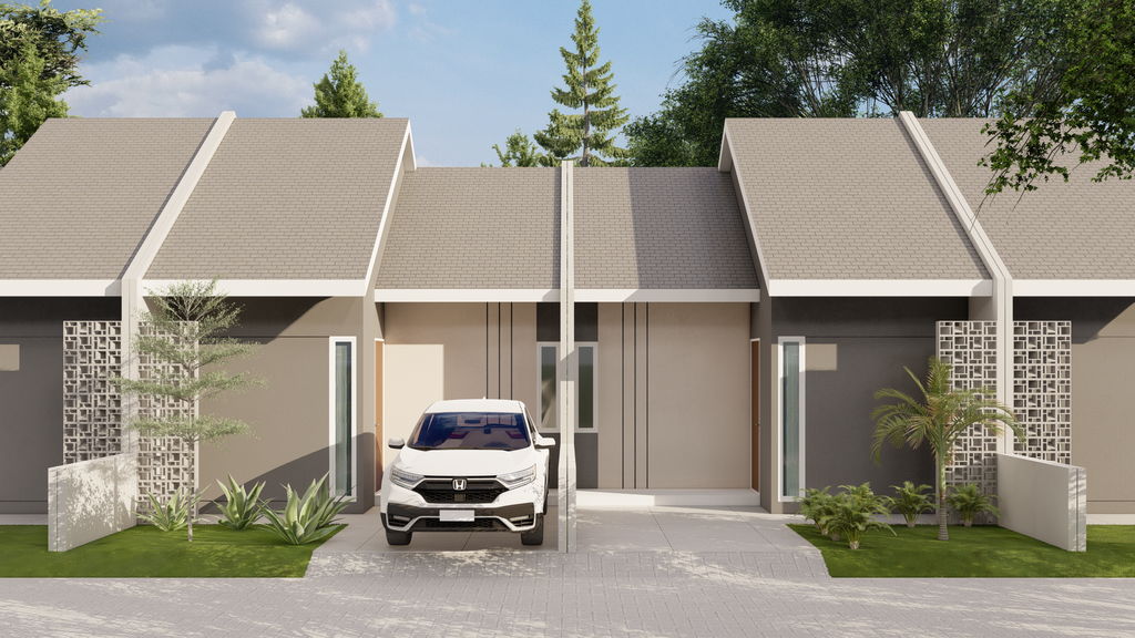 foto tampak rumah tipe MAWAR perumahan DEWE RESIDENCE LAKE VIEW