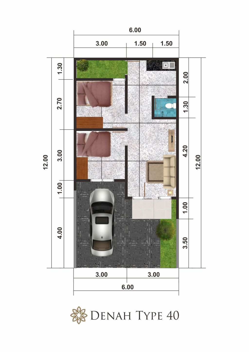 foto denah rumah tipe 40/92m2 perumahan Perumahan Taman Ayom Sedayu
