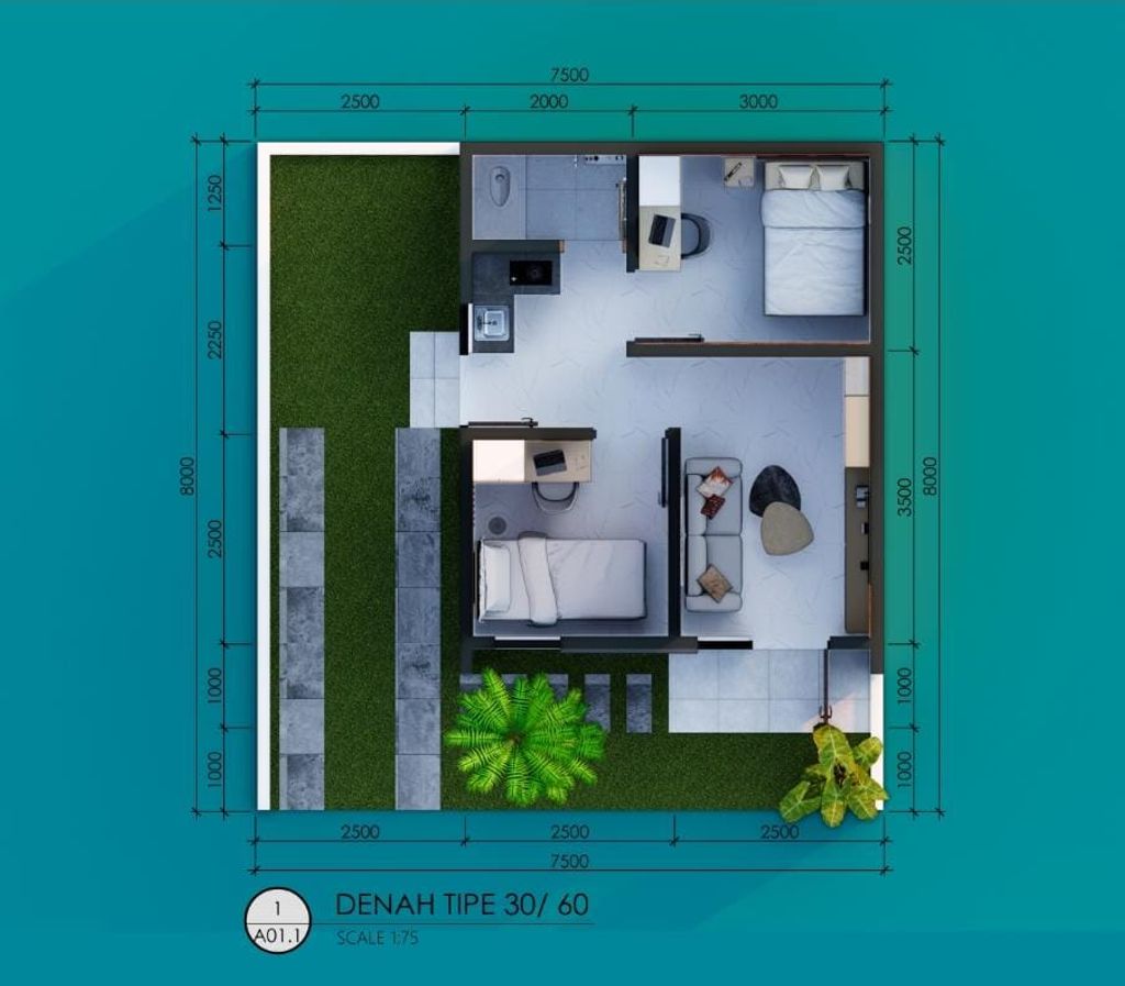 foto denah rumah tipe 30/60 Scandinavia perumahan Askara Harita