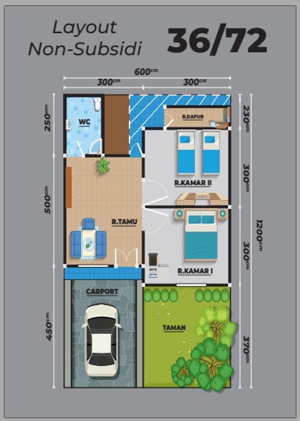 foto denah rumah tipe 36/72 NON SUBSIDI perumahan Green Emerald Parung Kuda