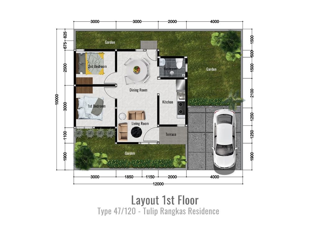 foto denah rumah tipe 47/120 (Gardenia) perumahan TULIP RANGKAS RESIDENCE