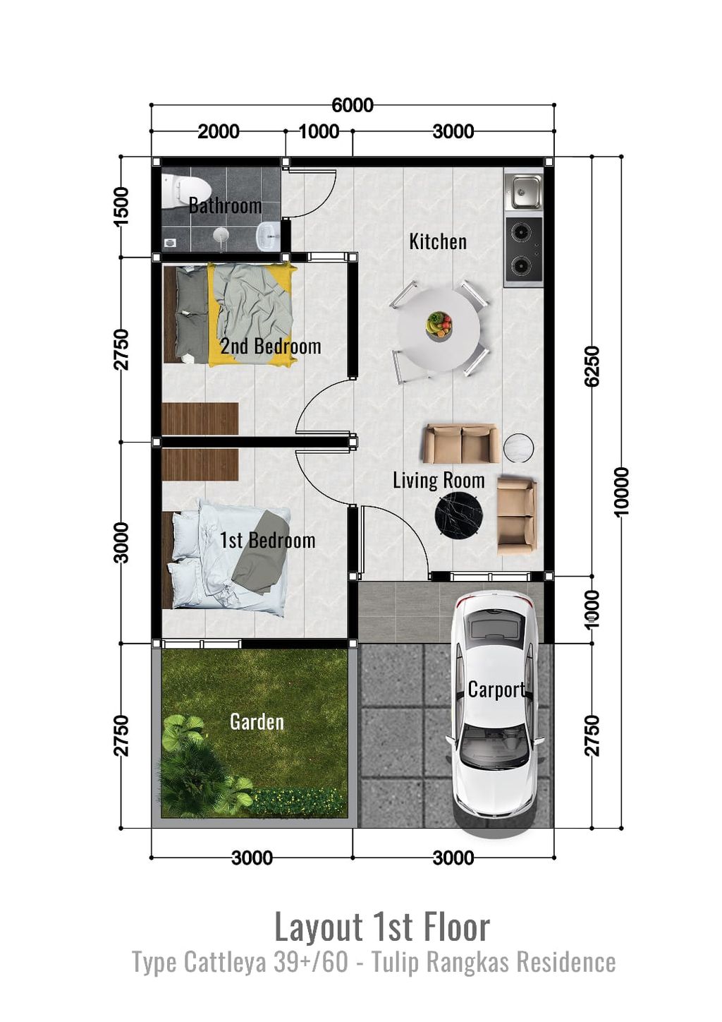 foto denah rumah tipe 39/60 (Cattleya) perumahan TULIP RANGKAS RESIDENCE
