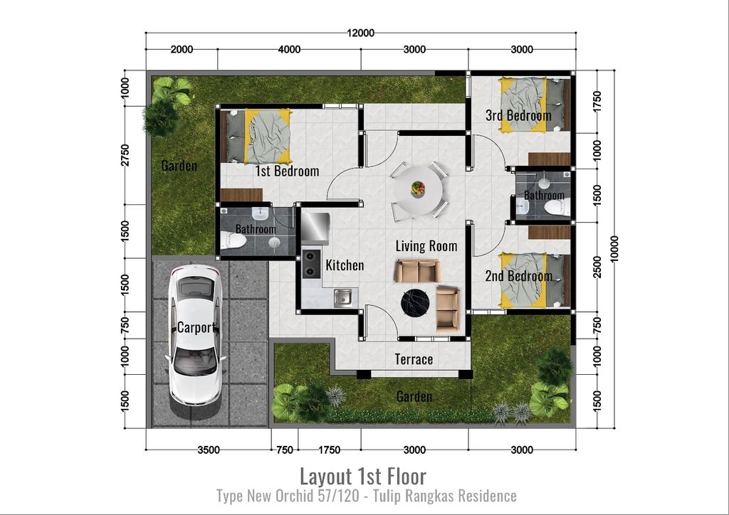 foto denah rumah tipe 54/120 (Orchid) perumahan TULIP RANGKAS RESIDENCE