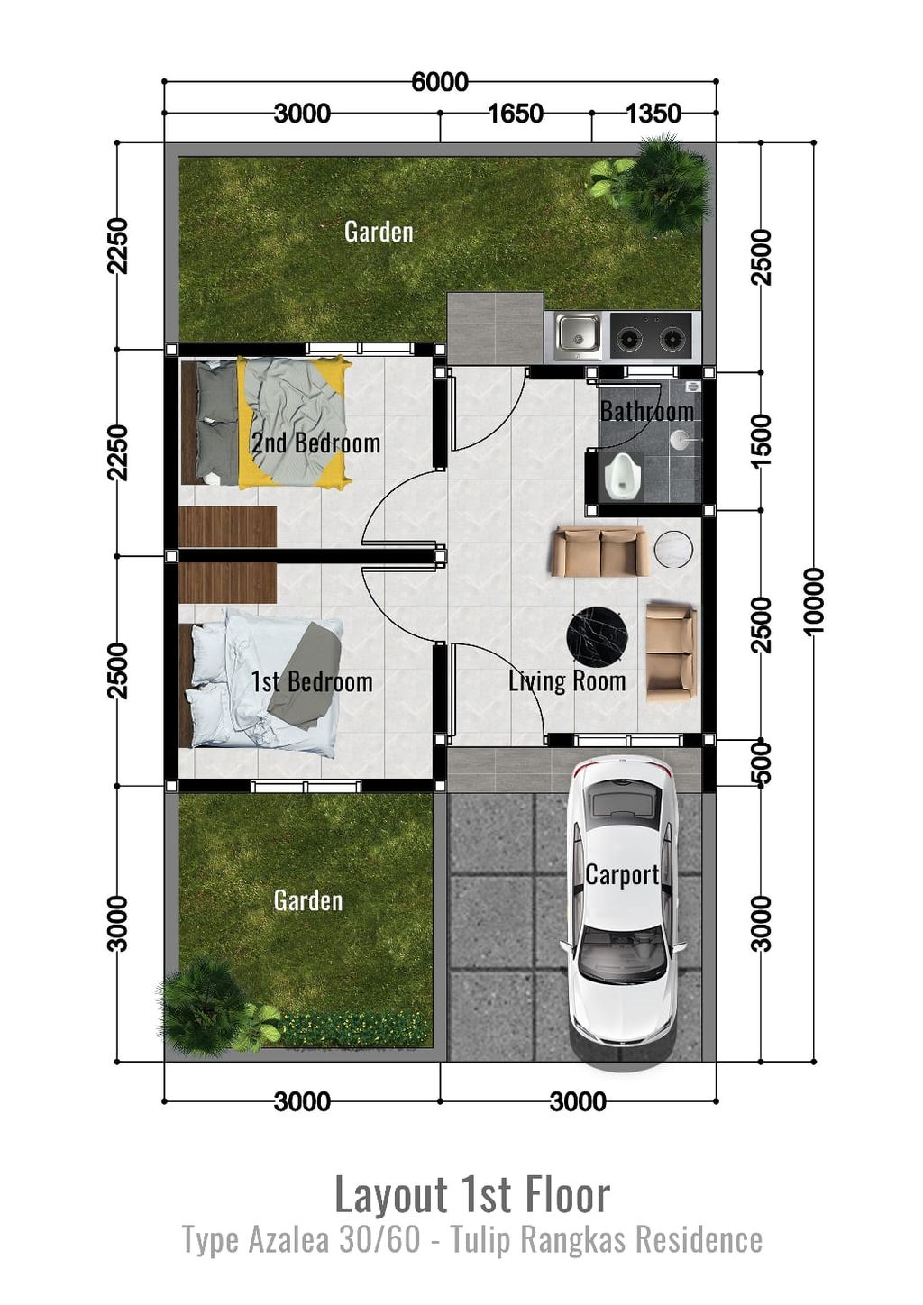 foto denah rumah tipe 30/60 (Azalea) perumahan TULIP RANGKAS RESIDENCE