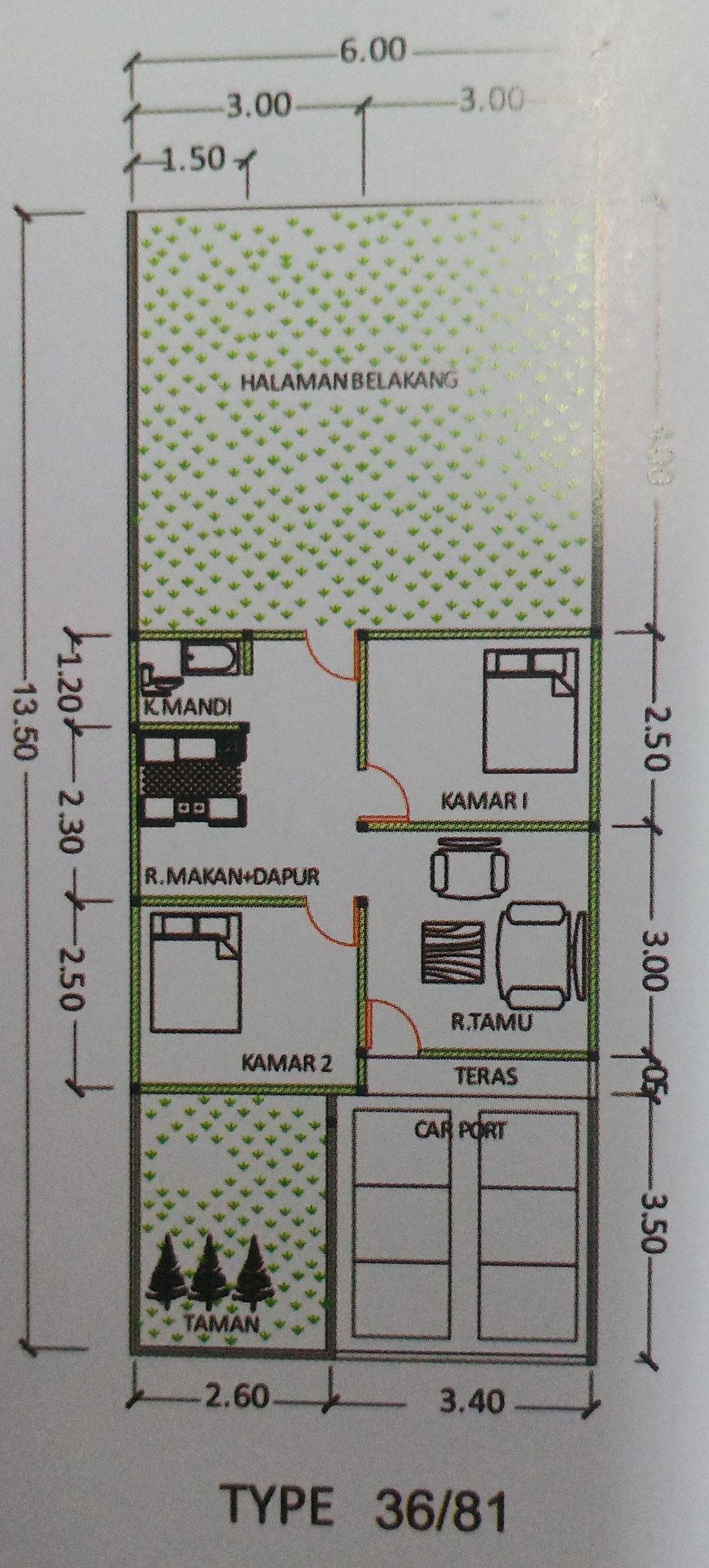 foto denah rumah tipe 36 perumahan PEONY 3