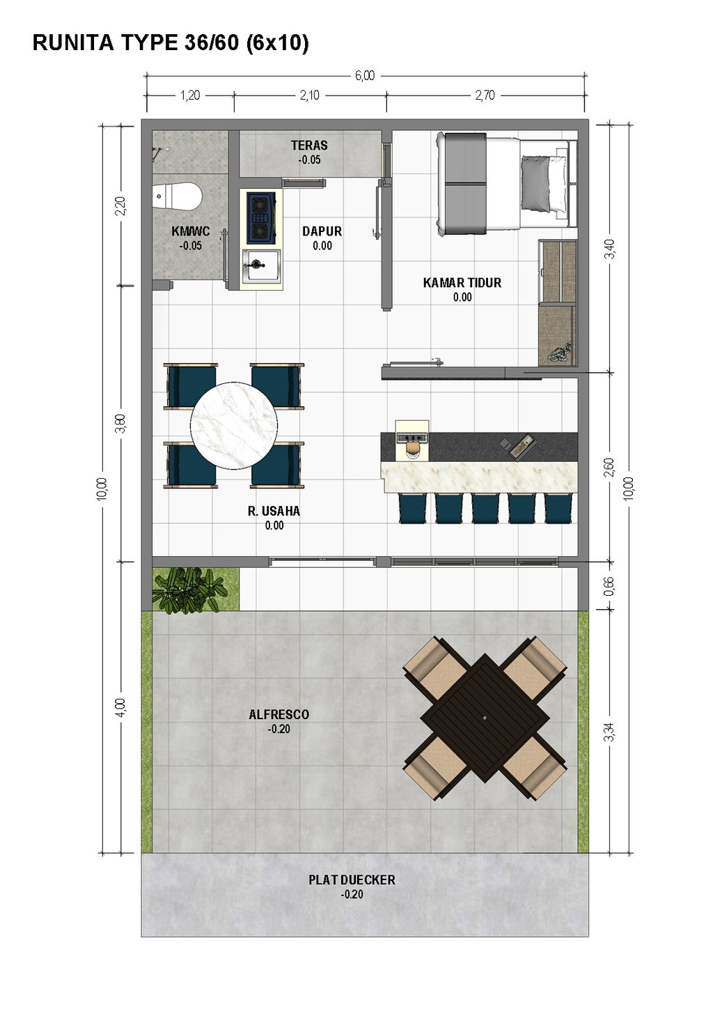 foto denah rumah tipe RUNITA T.36/60 (6x10) perumahan Villa Kencana Cikarang (Tahap 2)