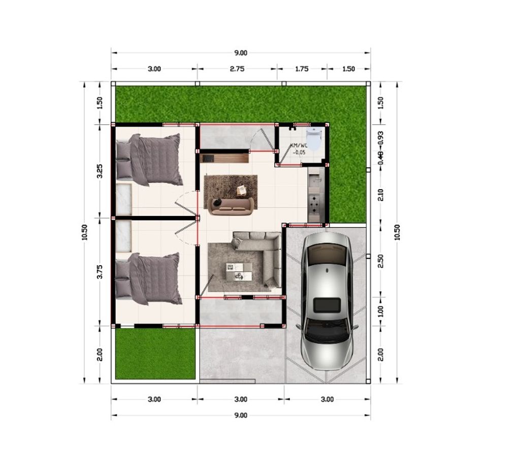 foto denah rumah tipe KOMERSIL 45/95 perumahan Grand Handayani Residence II