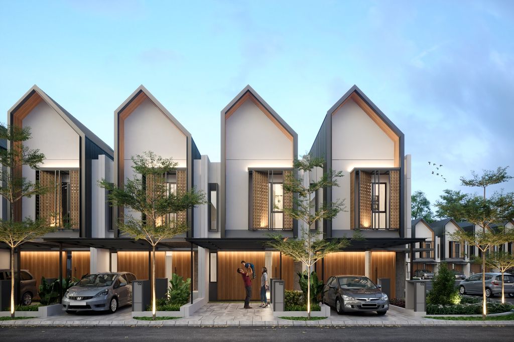 foto tampak rumah tipe L5 93 Attic perumahan Jakarta Garden City Mahakam The Signature