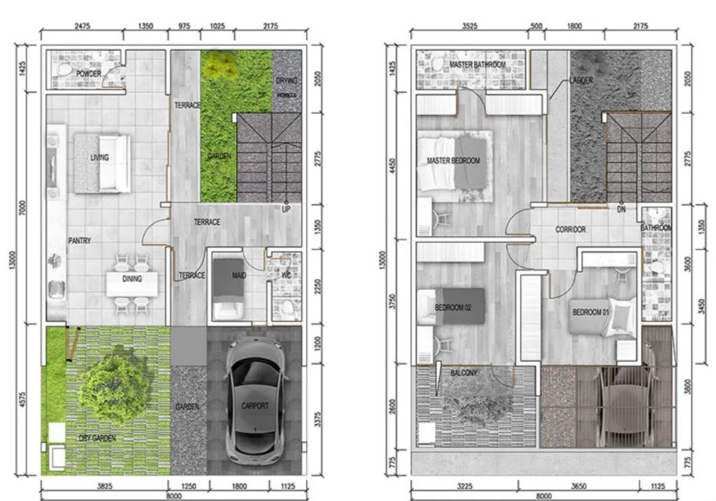 foto denah rumah tipe N8 Edge (106/104-Green Belt) perumahan ASERA NISHI