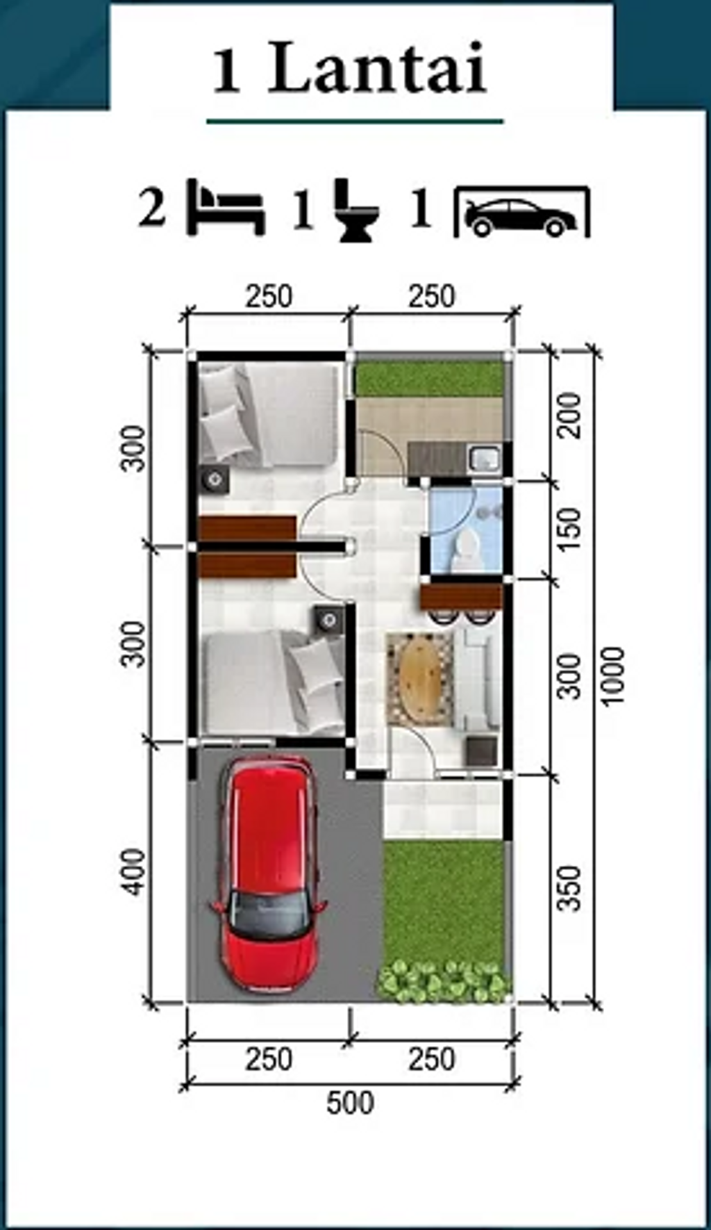 foto denah rumah tipe 30/50 perumahan Alana Regency Medokan Ayu