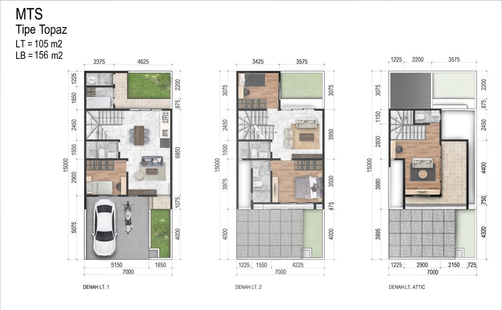 foto denah rumah tipe Topaz 7x15 perumahan Jakarta Garden City Mahakam The Signature