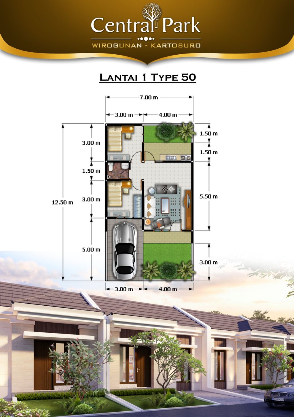 foto denah rumah tipe 50 perumahan Central Park Kartasura