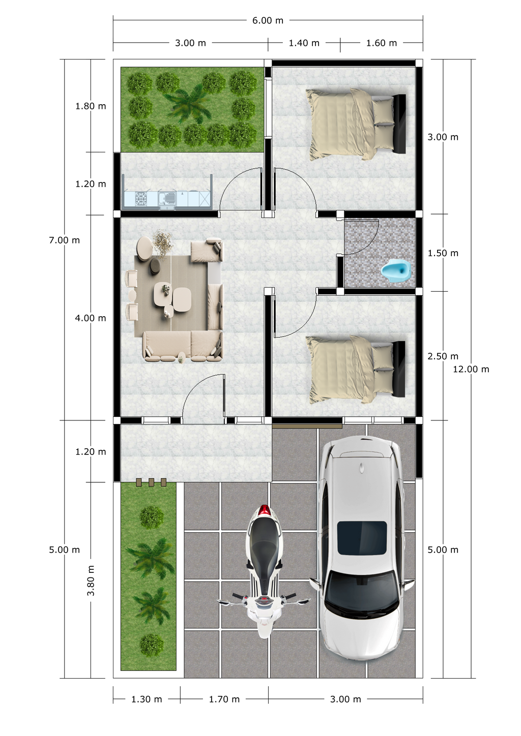 foto denah rumah tipe 36/72 perumahan Wijayakusuma Residence