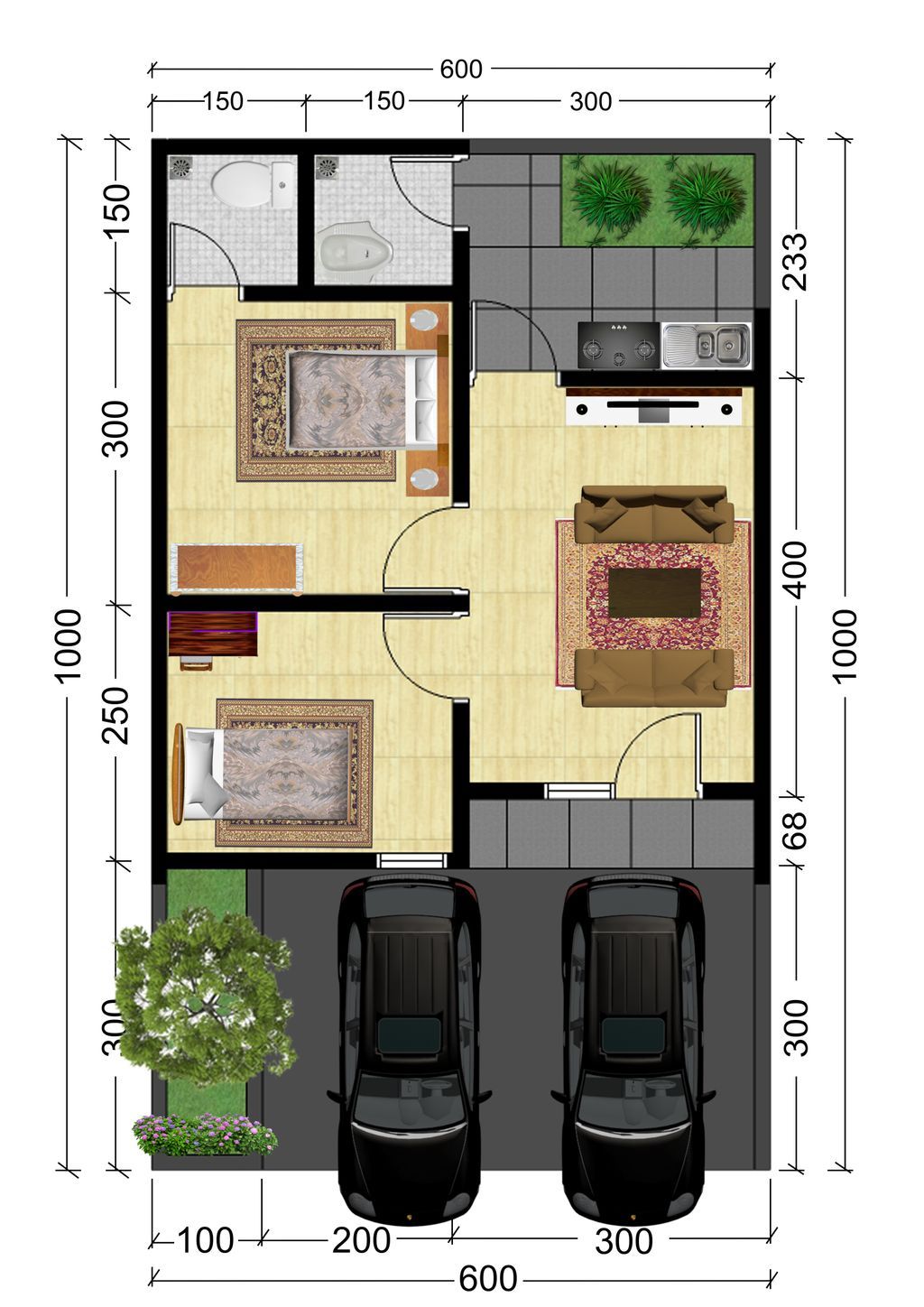 foto denah rumah tipe Jasmine (340.000.000) perumahan KIARA GARDEN 2 (TAHAP 4)