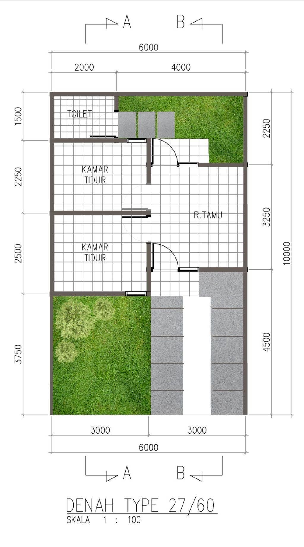 foto denah rumah tipe 27/60 perumahan GRAND KERTAMUKTI RESIDENCE 2024