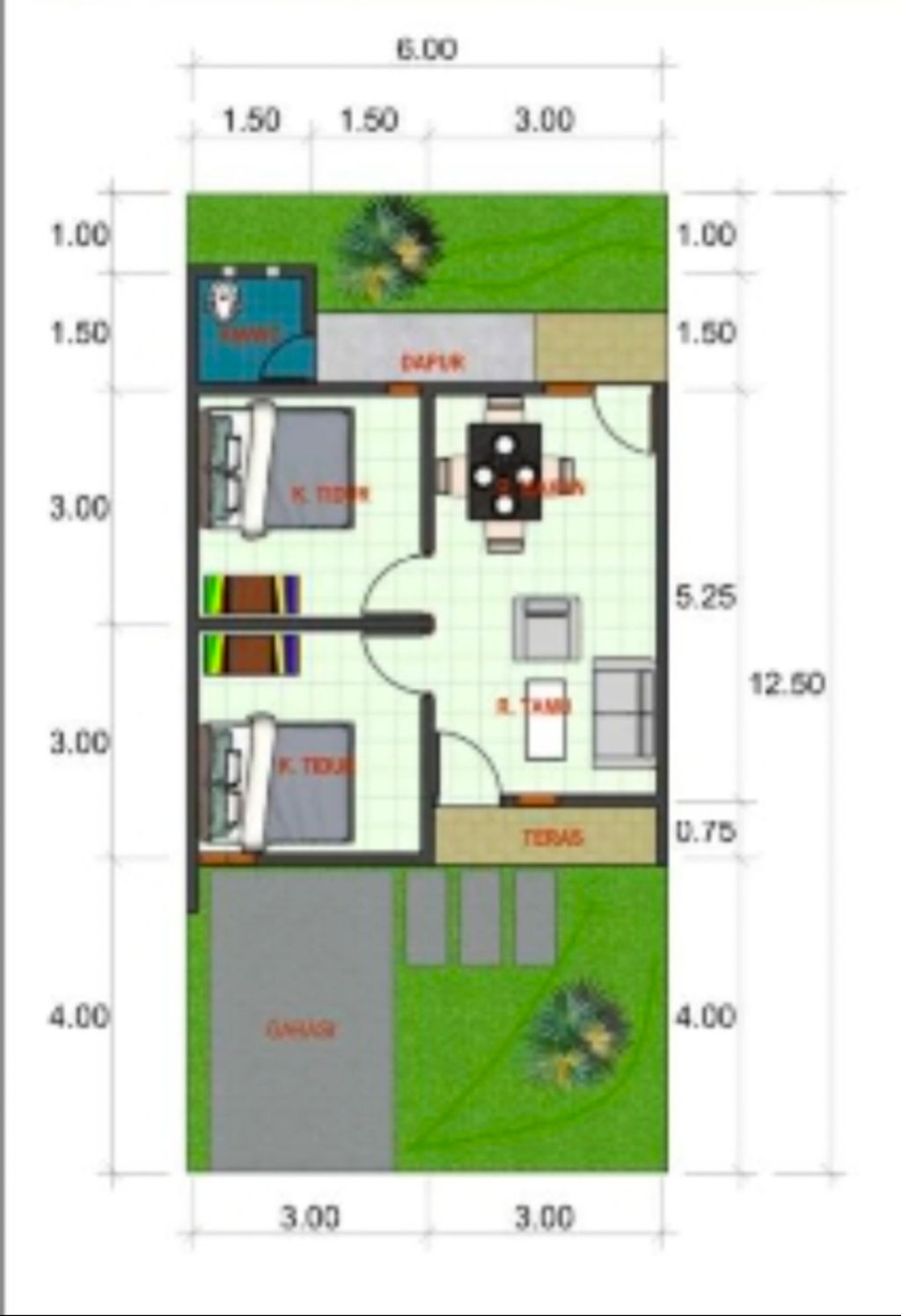 foto denah rumah tipe 36/75 perumahan PERUMAHAN CINTA RESIDENCE
