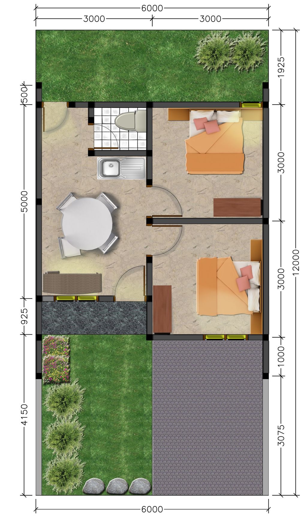 foto denah rumah tipe 36-2 perumahan Jenetallasa Residence 3