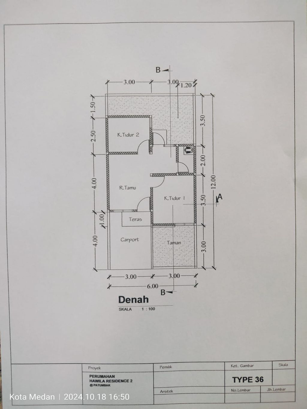 foto denah rumah tipe 36/72 perumahan Hawila Residence 2 Tahap 2