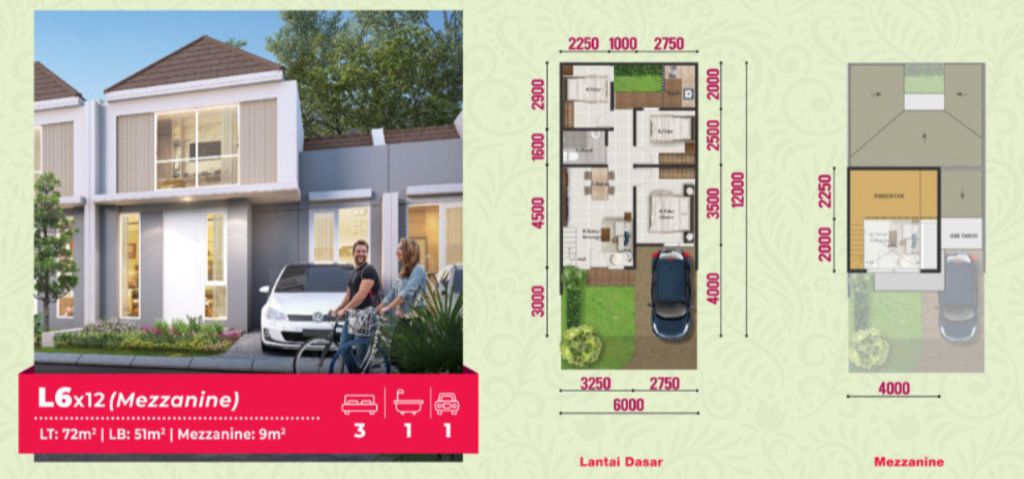 foto denah rumah tipe CANNA 20/05 perumahan PARAMOUNT PETALS TAHAP 1