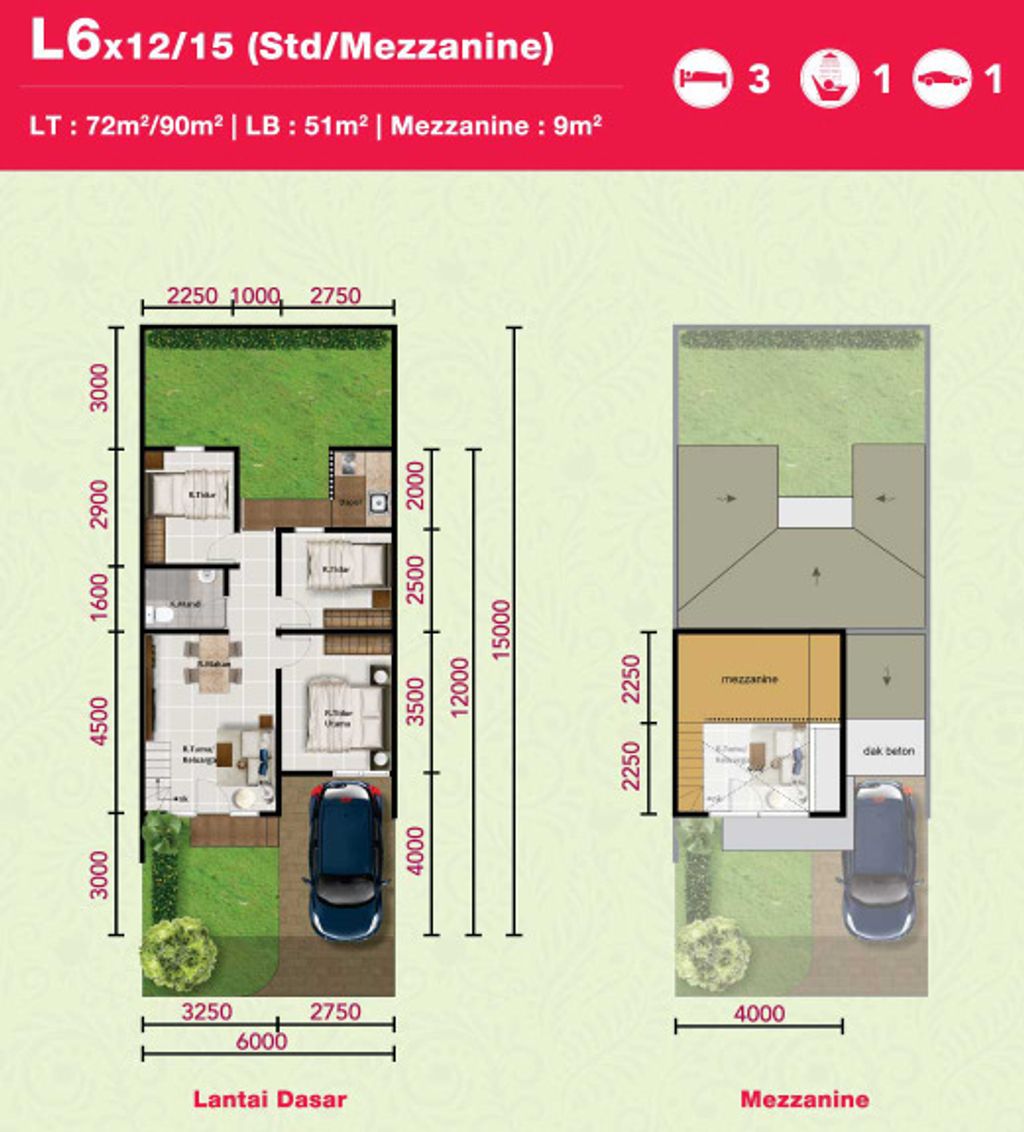 foto denah rumah tipe TAMAN CANNA/29 perumahan PARAMOUNT PETALS TAHAP 1