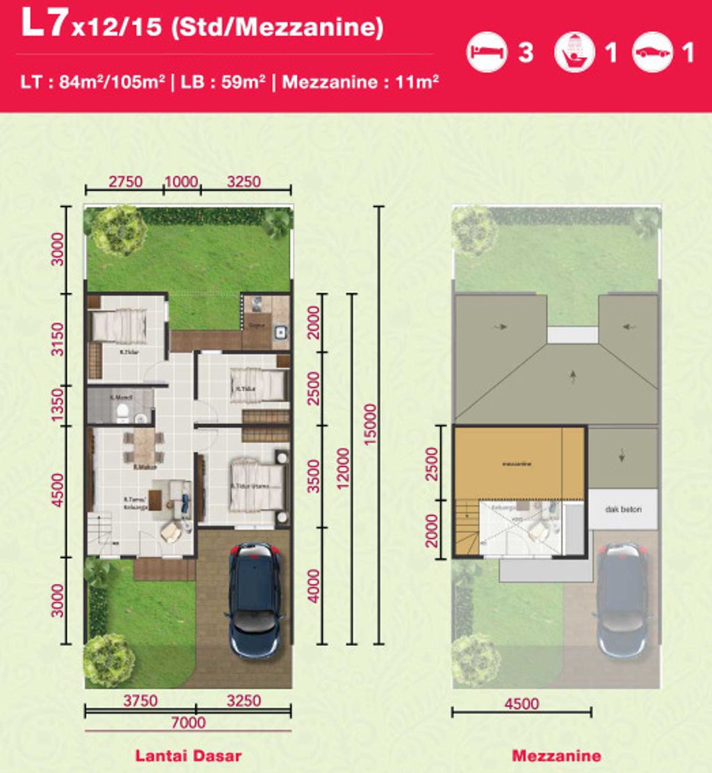 foto denah rumah tipe CANNA 1/19 perumahan PARAMOUNT PETALS TAHAP 1