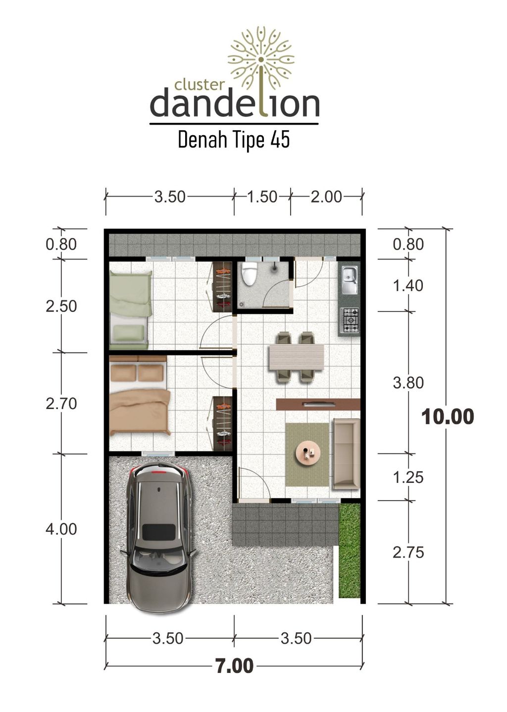 foto denah rumah tipe Rumah Tinggal 45/100 (1) perumahan Griya Duta Mas Cluster Dandelion