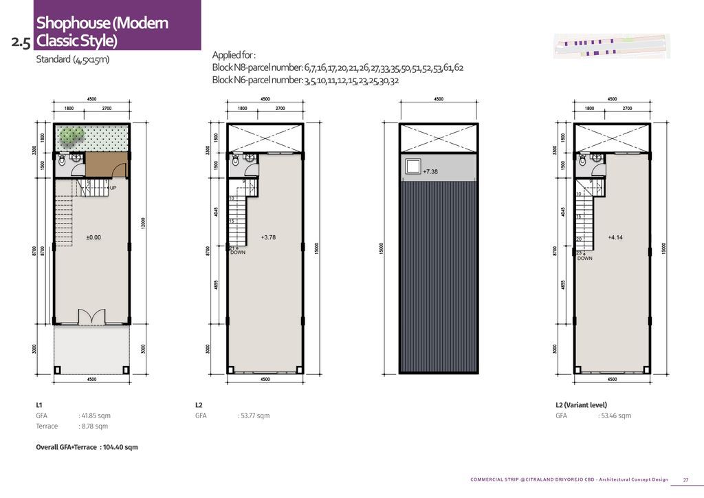 foto denah rumah tipe RUKO NORTH L Var N7/03, N7/05, N7/06 perumahan CitraLand Driyorejo CBD