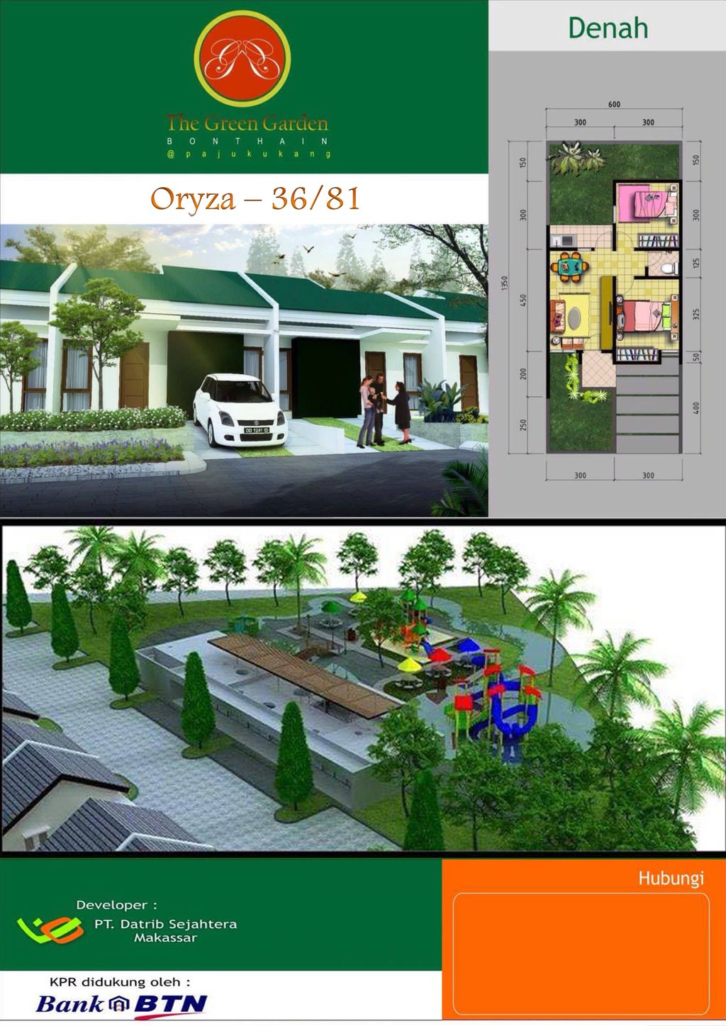 foto denah rumah tipe ORYZA 1 perumahan The Green Garden Bonthain