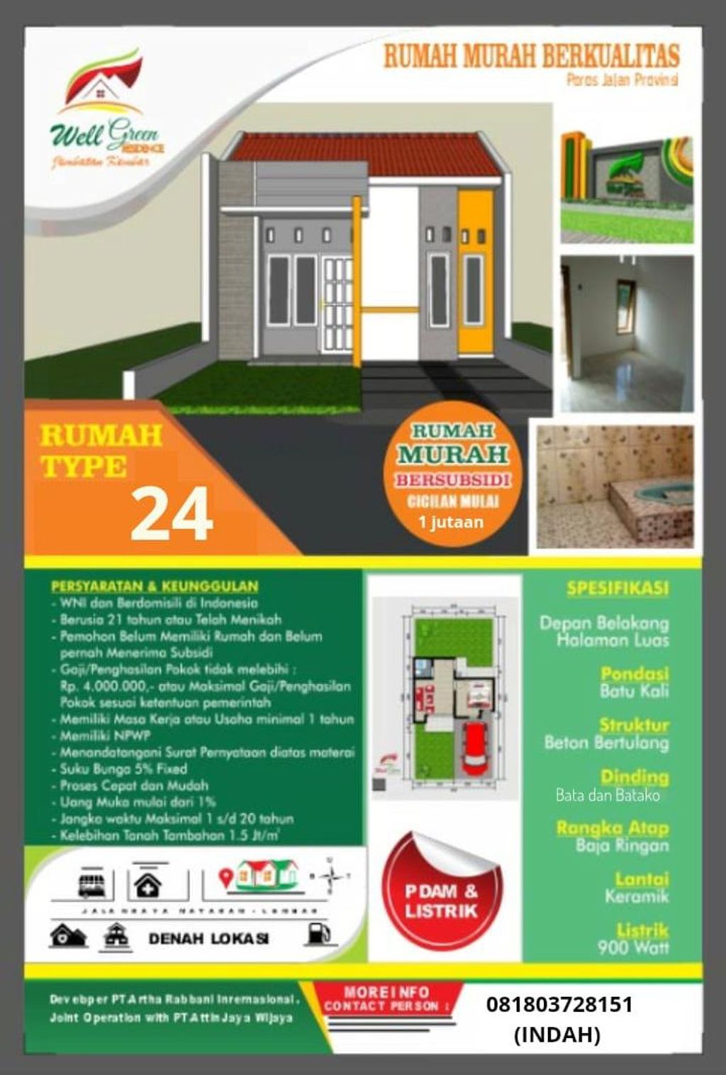 foto denah rumah tipe 24 perumahan WELL GREEN RESIDENCE