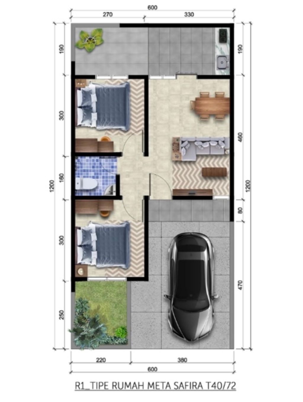 foto denah rumah tipe META SAFIRA T.40/72 perumahan SAFIRA ARYANA