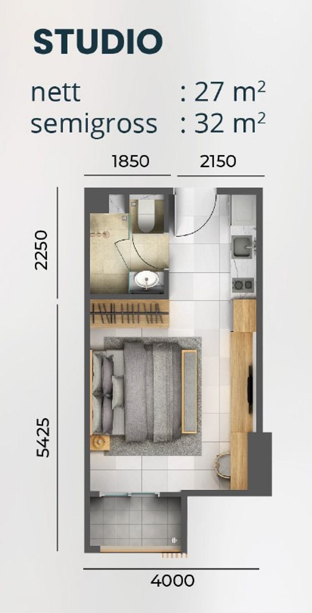 foto denah rumah tipe Studio perumahan Jakarta Garden City Cleon Apartment