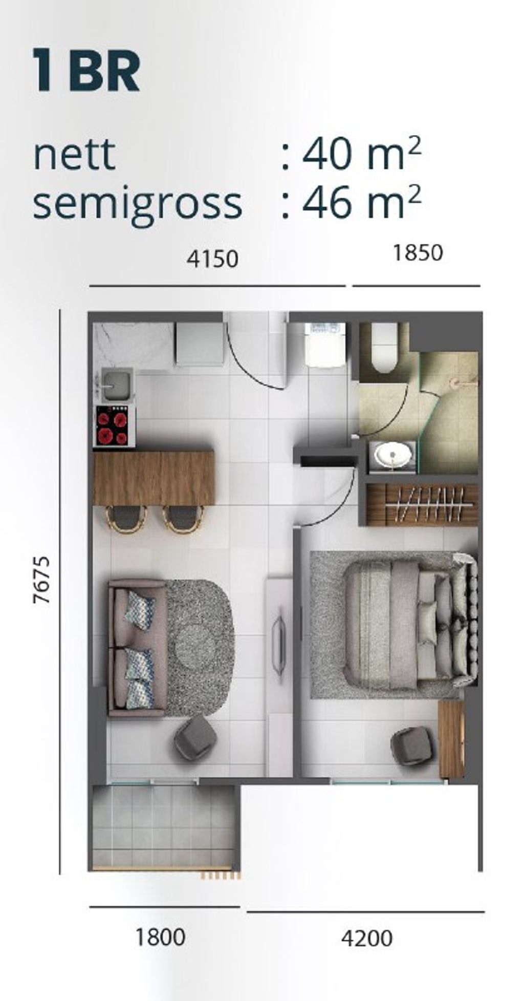 foto denah rumah tipe 1BR perumahan Jakarta Garden City Cleon Apartment