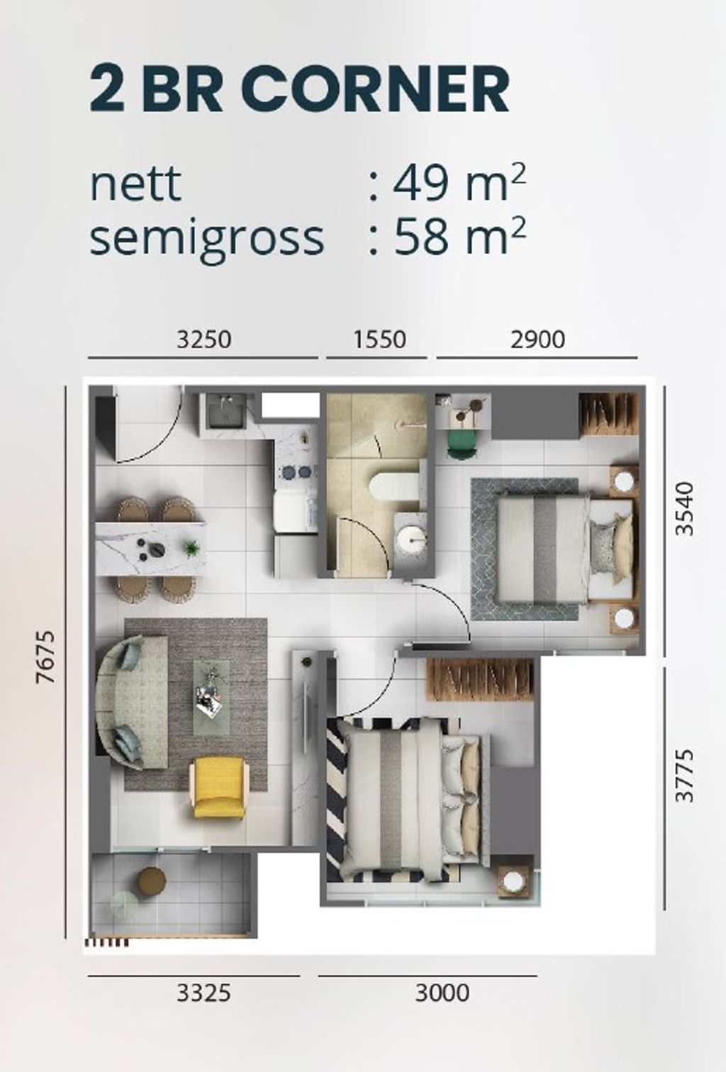 foto denah rumah tipe 2 BR perumahan Jakarta Garden City Cleon Apartment