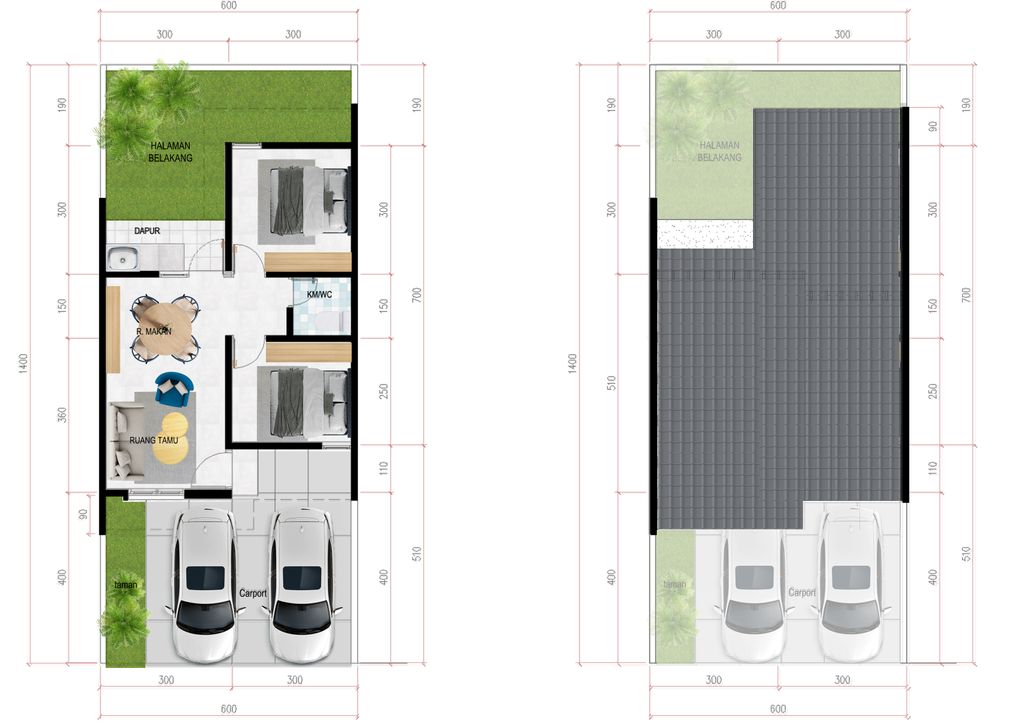 foto denah rumah tipe RS 54 TNH 136 TEPI DMJ 12 perumahan PERUMNAS GRAND CILEGON RESIDENCE